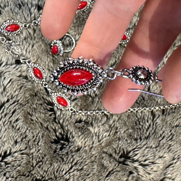Red Stone Necklace, Bracelet, Earrings and Ring from Algeria Set - Picture 3 of 8